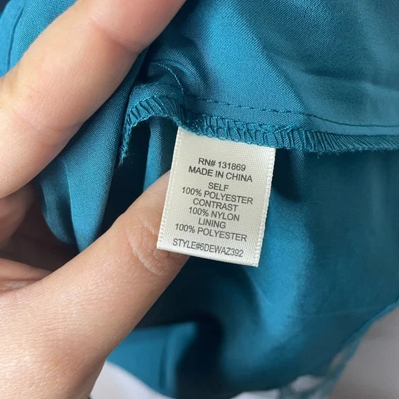 Teal Blue Floral Chiffon Babydoll Dress Square Neck M - Picture 6 of 7